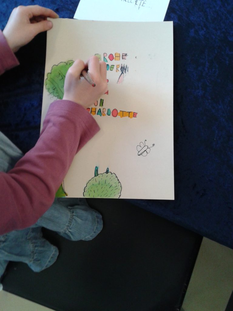 Schriftbild, frei nach Paul Klee. Kinder entwerfen zu diesem Thema Gute Wünsche zu Ostern.