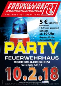 Party Freiwillige Feuerwehr Oberschleißheim. Plakate und Flyer.