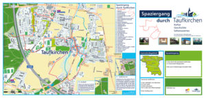 Karte auf Basis von openstreetmap daten angepasst an CD von Taufkirchen. Karte auf Vectorbasis frei skalierbar.Spaziergang durch Taufkirchen.