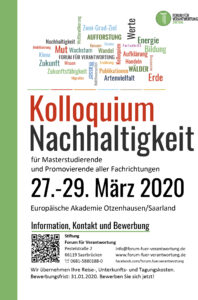 Kolloquium Nachhaltigkeit 2020. Plakat-Layout und Druckvermittlung an zertifizierte Druckerei.