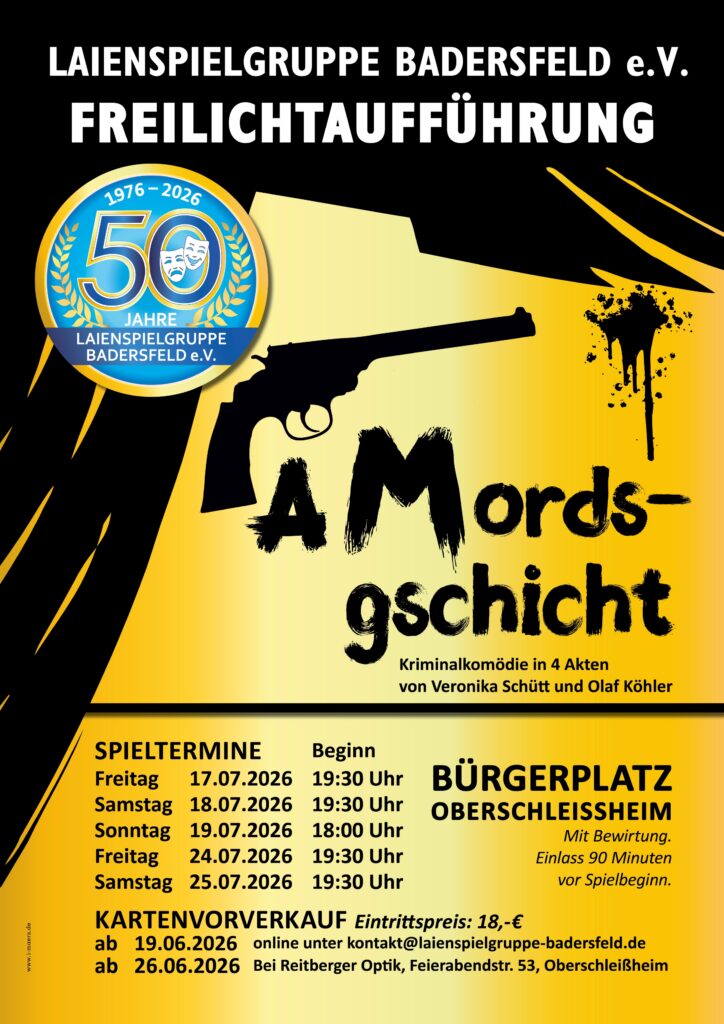 Gestaltung: Plakat für Laienspielgruppe Badersfeld e.V. Freillichtaufführung 2026 und Jubiläumsbutton.